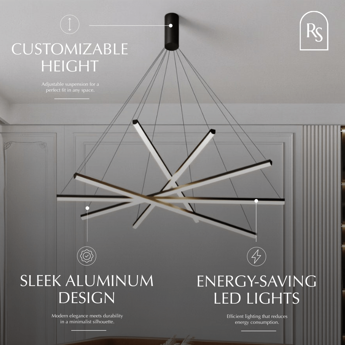 Freyza - IlonaLight | Modern Black Aluminum LED Dining Room Chandelier