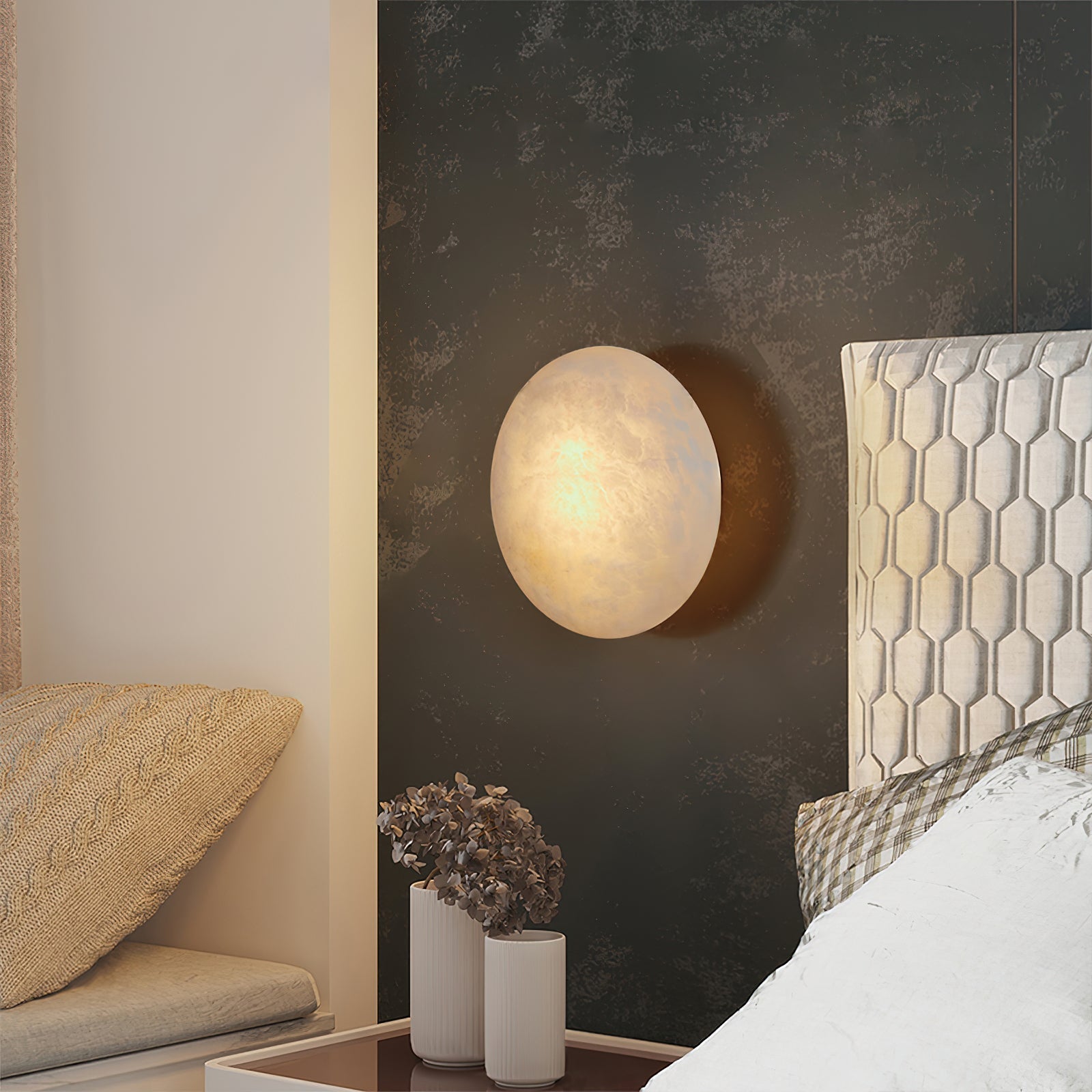 Freyza | Ilvinan Single Alabaster Wall Light – Bedroom Hallway