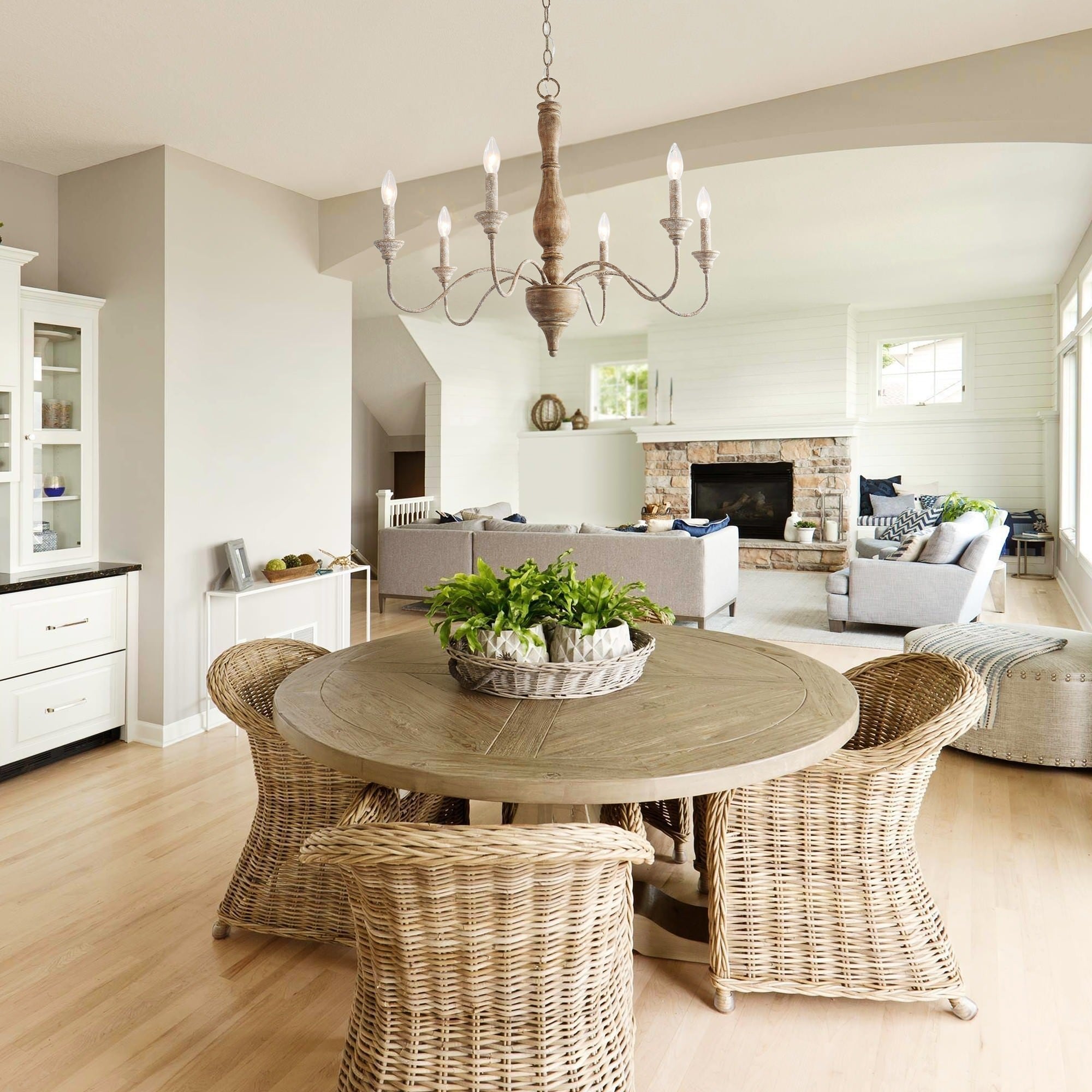 Freyza | Eurloryra Vintage Candle Wood Chandelier – Vintage Dining Room Living Room
