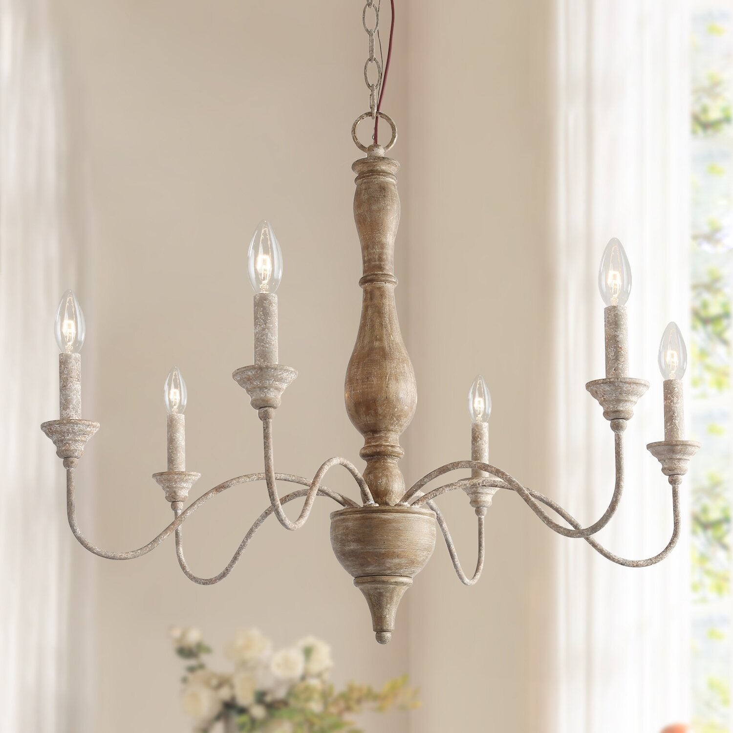 Freyza | Eurloryra Vintage Candle Wood Chandelier – Vintage Dining Room Living Room