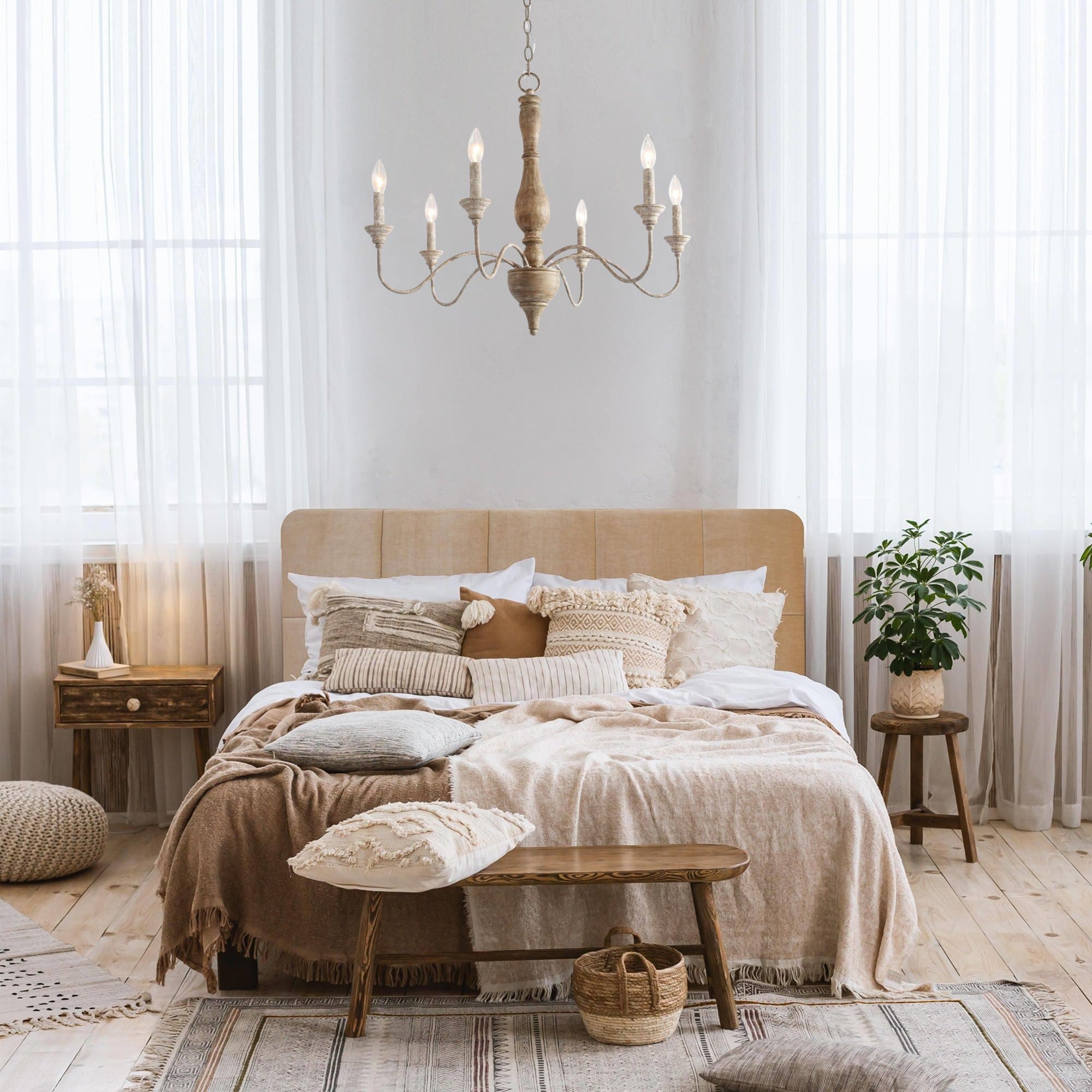 Freyza | Eurloryra Vintage Candle Wood Chandelier – Vintage Dining Room Living Room