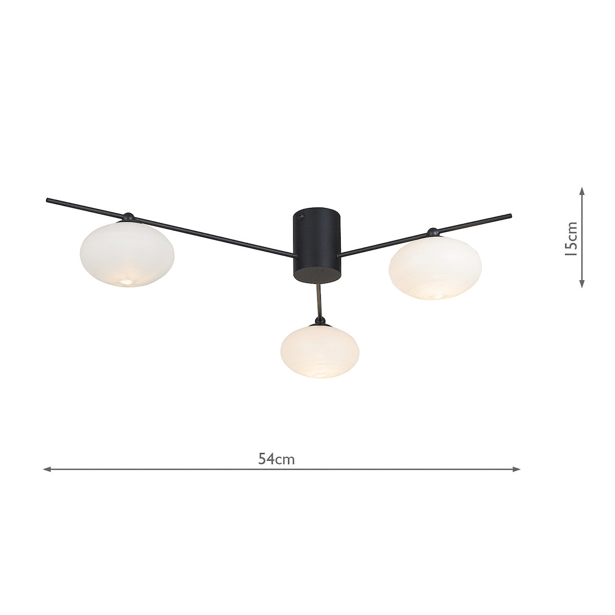 Freyza - Dar Jasper 3 Light Semi Flush Matt Black Opal glass