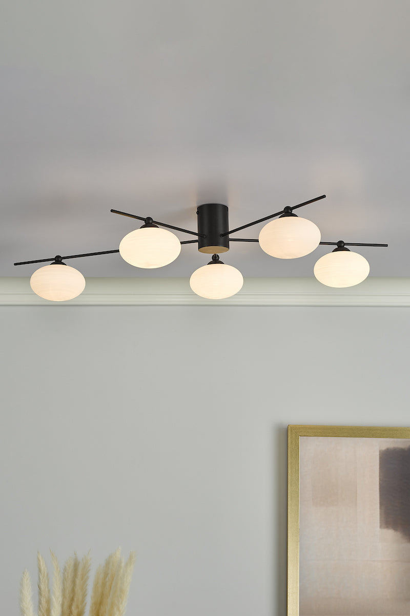 Freyza - Dar Jasper 5lt Semi Flush Matt Black Opal Glass