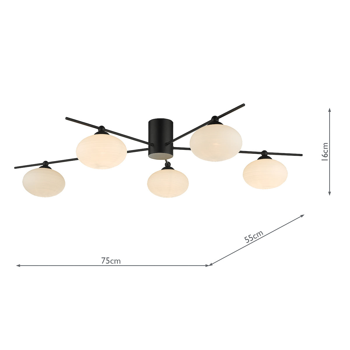 Freyza - Dar Jasper 5lt Semi Flush Matt Black Opal Glass
