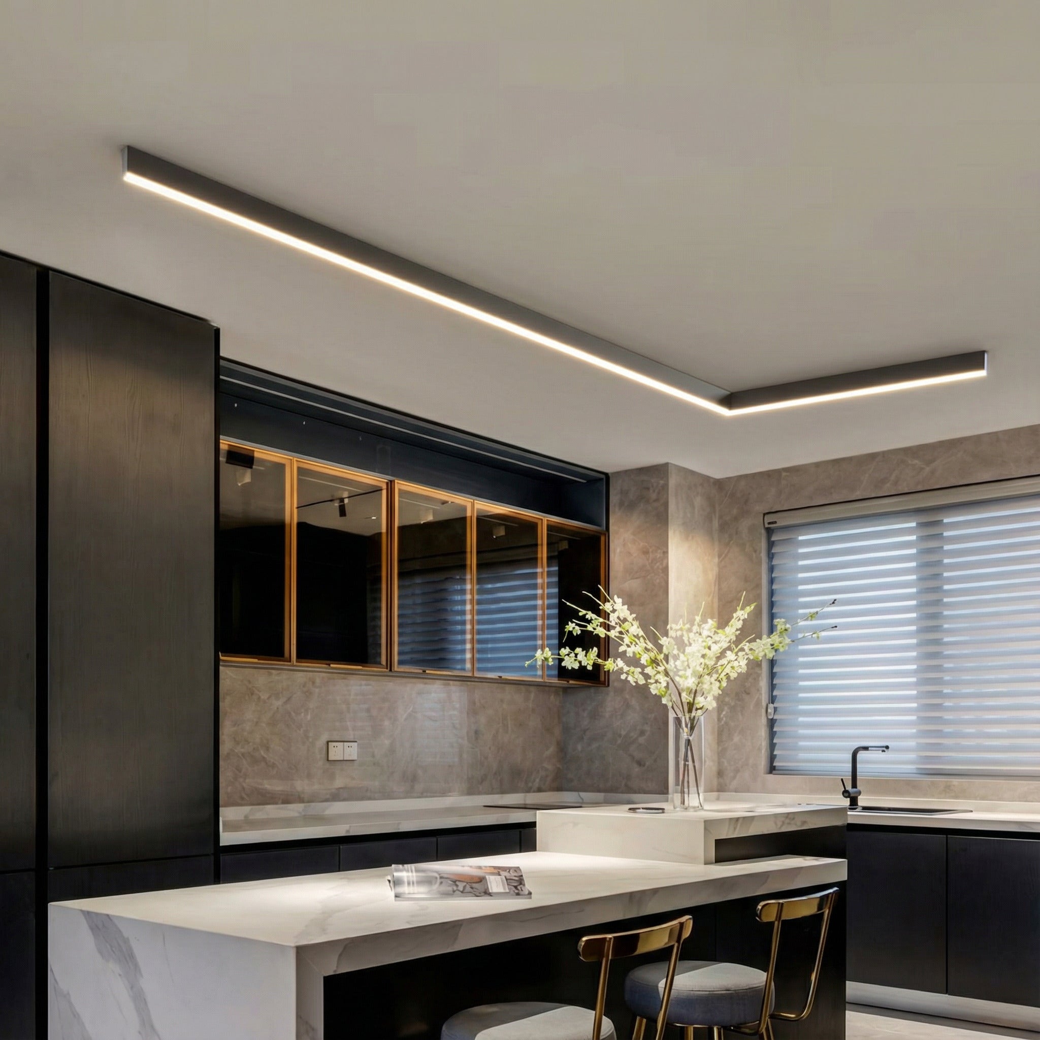 Modern Linear LED Ceiling Light | Minimalist Flush Mount Bar with Remote Control