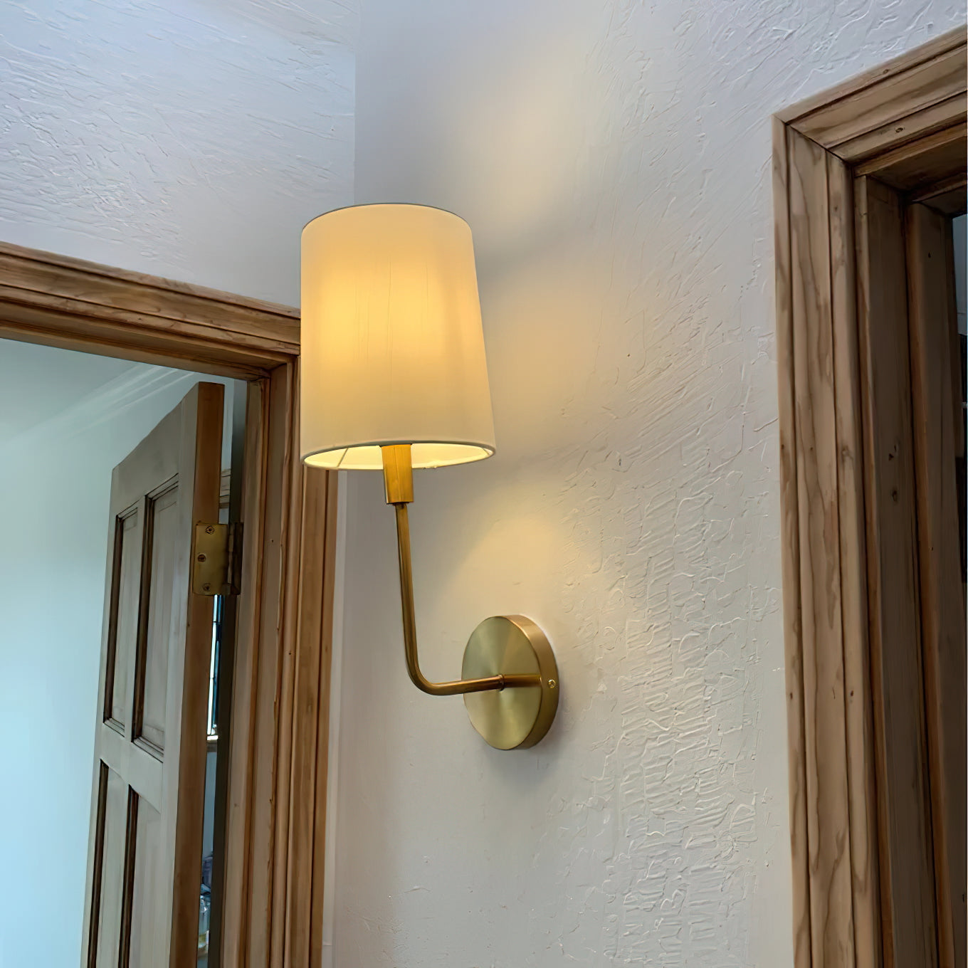 Freyza | Orvynia Brass Fabric Brass Fabric Wall Light – Bedroom Hallway