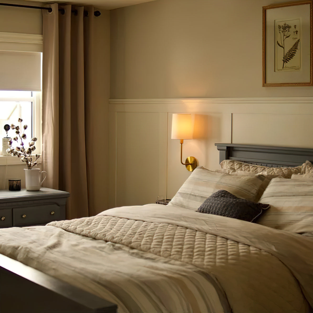Freyza | Orvynia Brass Fabric Brass Fabric Wall Light – Bedroom Hallway