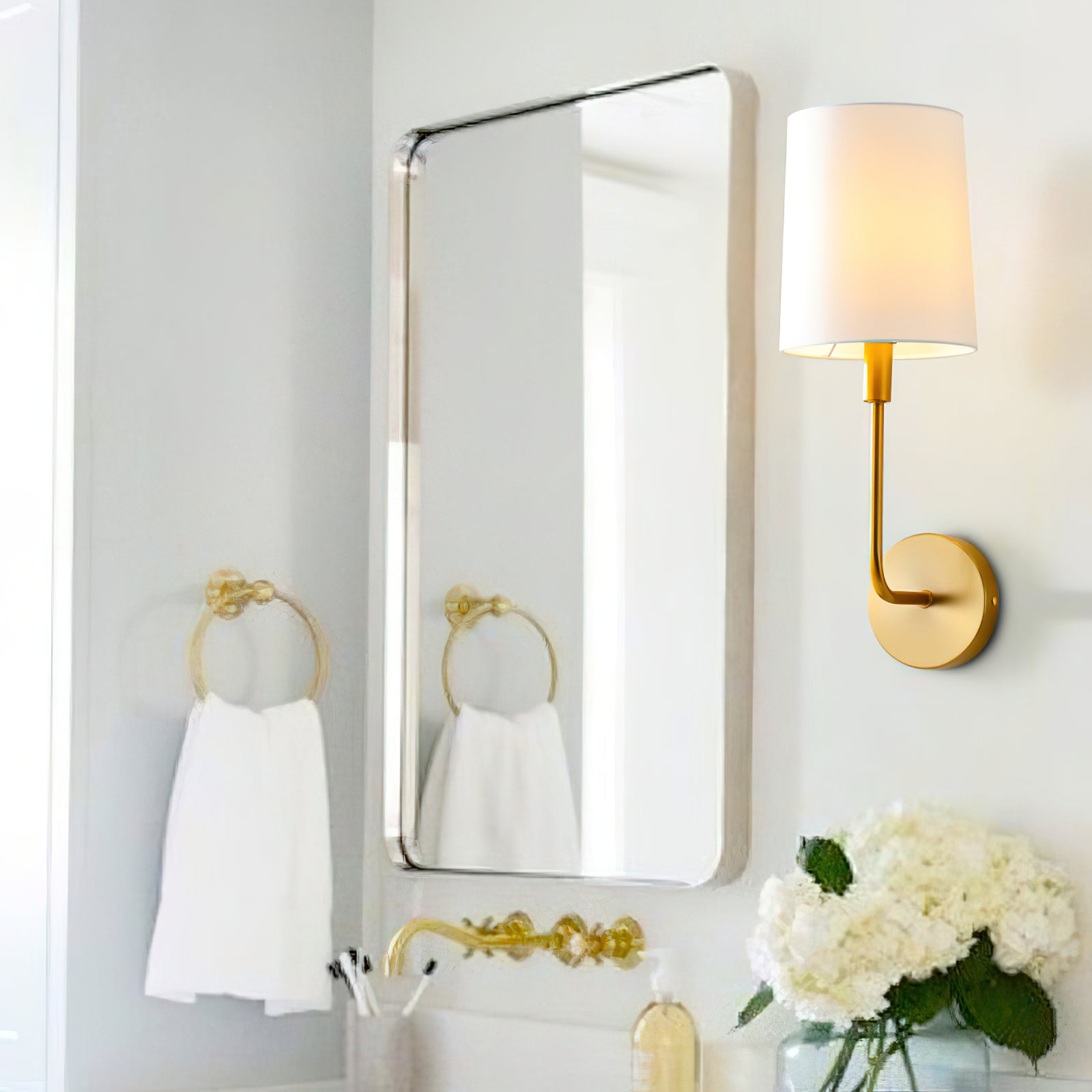 Freyza | Orvynia Brass Fabric Brass Fabric Wall Light – Bedroom Hallway