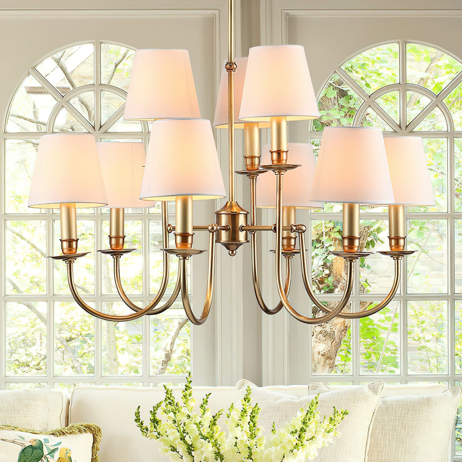 Freyza | Vilorira Vintage Brass Brass Fabric Chandelier – Vintage Dining Room Living Room