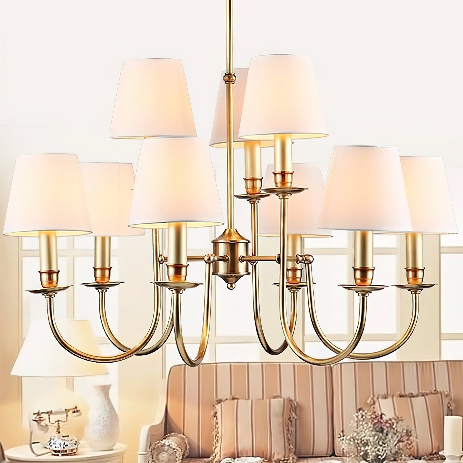 Freyza | Vilorira Vintage Brass Brass Fabric Chandelier – Vintage Dining Room Living Room