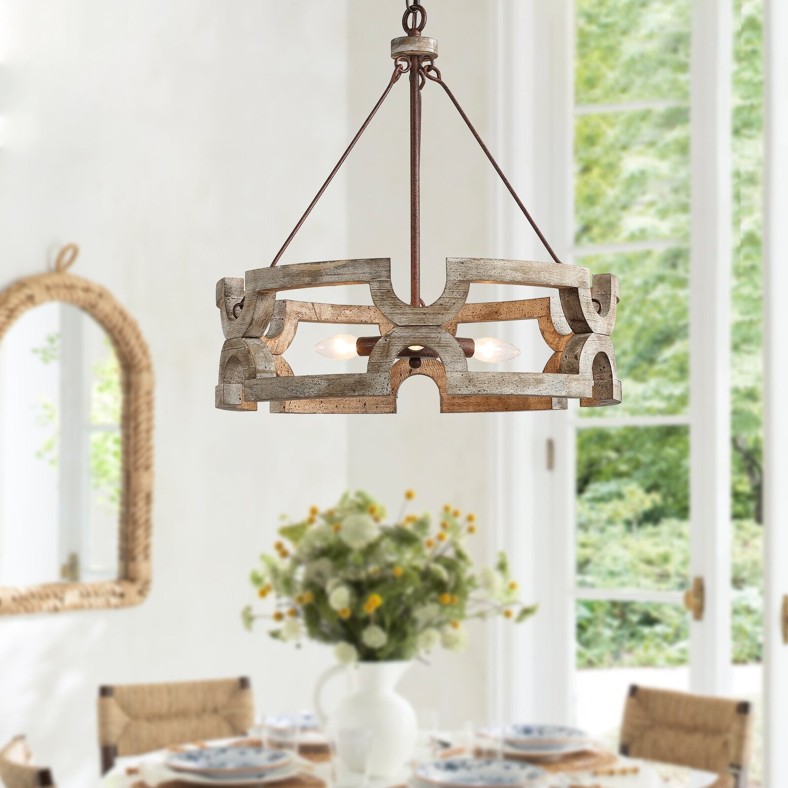 Freyza | Evelan Hand-carved Wood Wood Chandelier – Dining Room Living Room