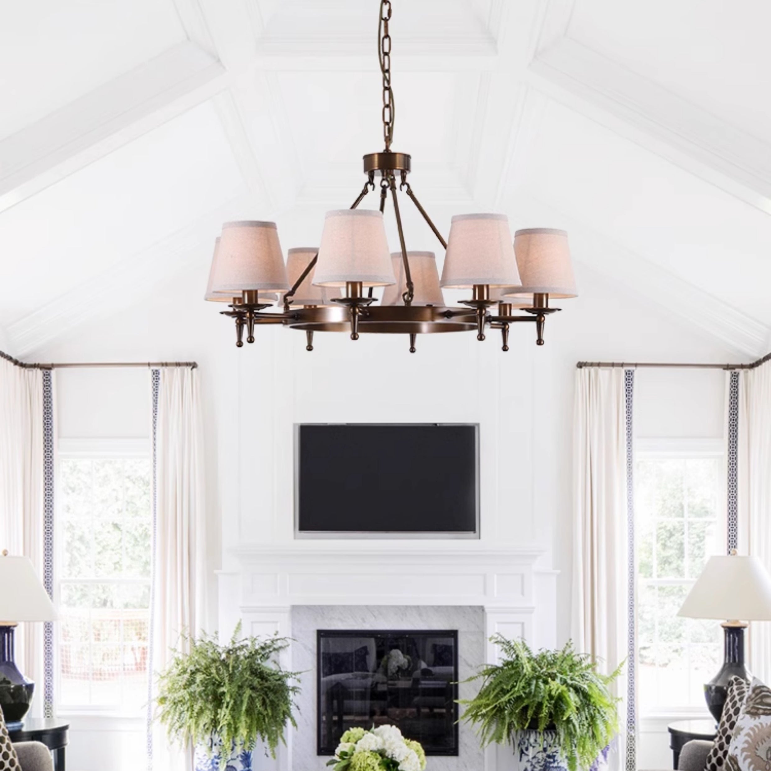 Freyza | Erveliel Vintage Luxury Brass Fabric Chandelier – Vintage Dining Room Living Room