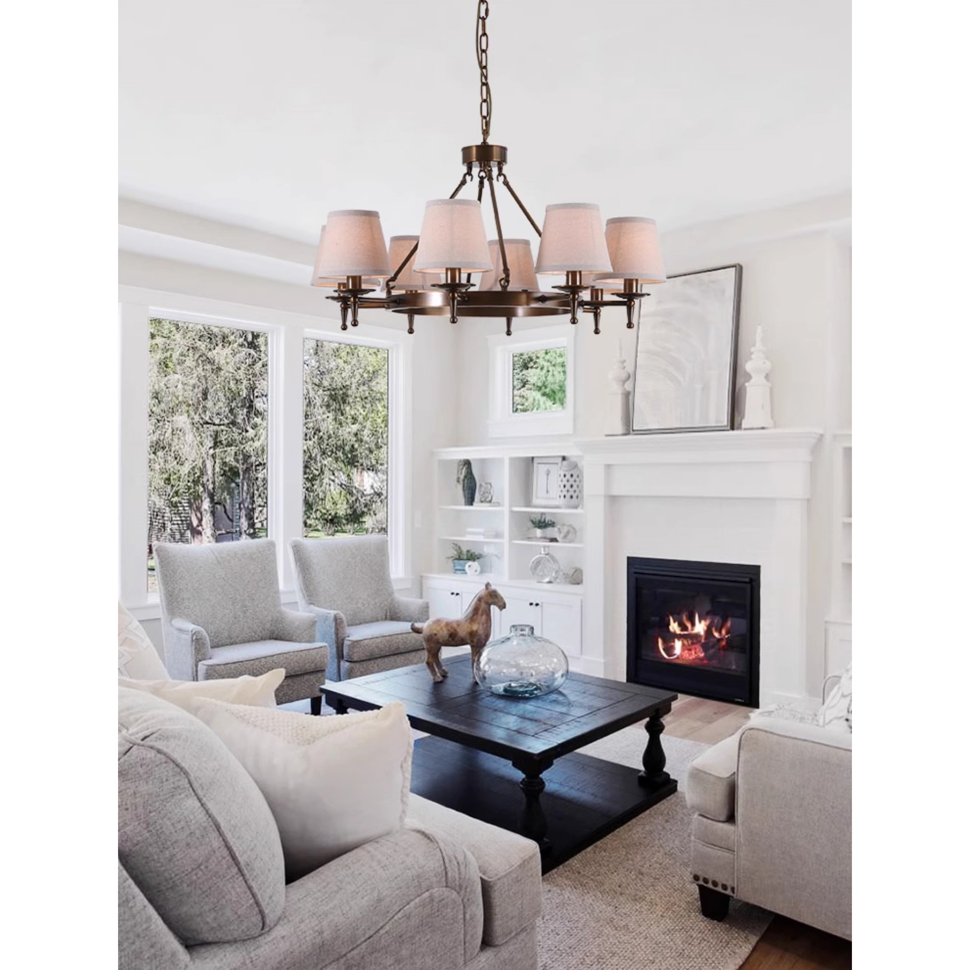 Freyza | Erveliel Vintage Luxury Brass Fabric Chandelier – Vintage Dining Room Living Room