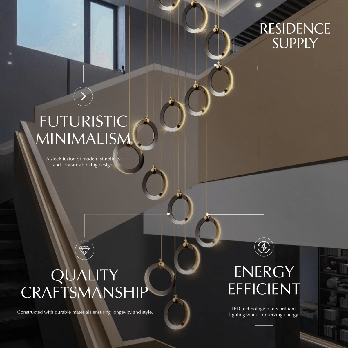 Freyza - Khaatem | Elegant Futuristic LED Ring Chandelier for Modern Spaces