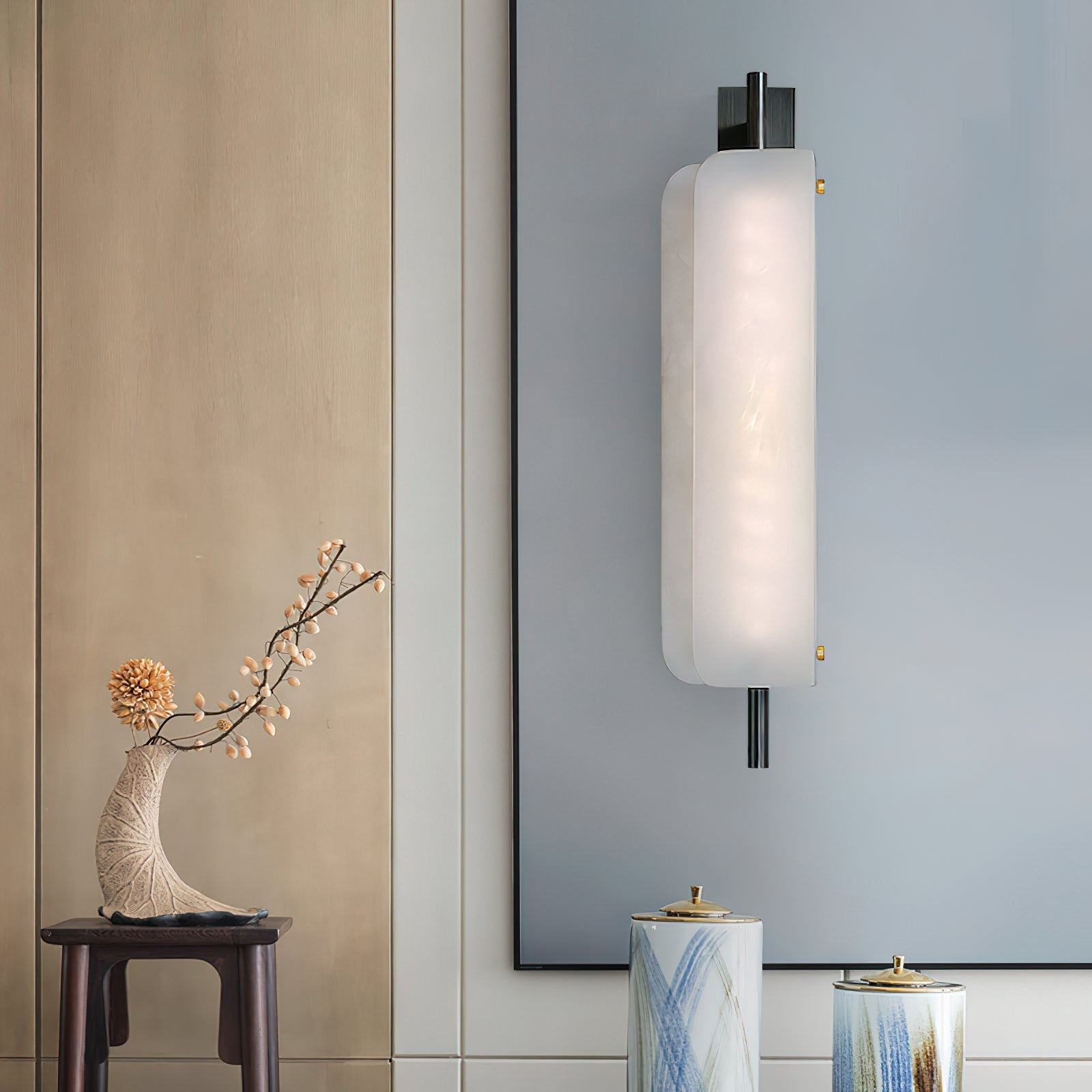 Freyza | Cenore White Alabaster White Wall Light – Bedroom Hallway