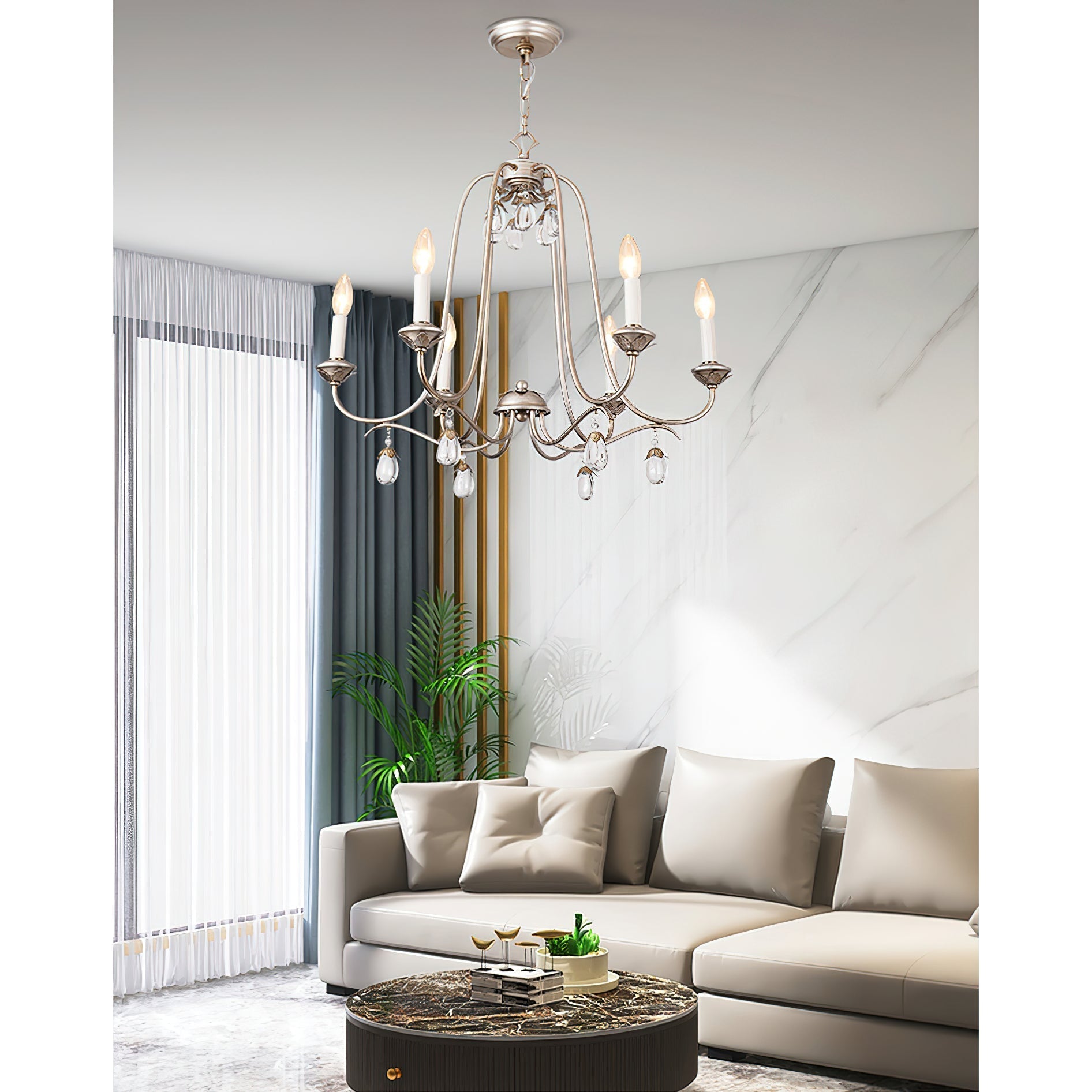 Freyza | Ocara Vintage Industrial Brass Crystal Chandelier – Industrial Dining Room Living Room
