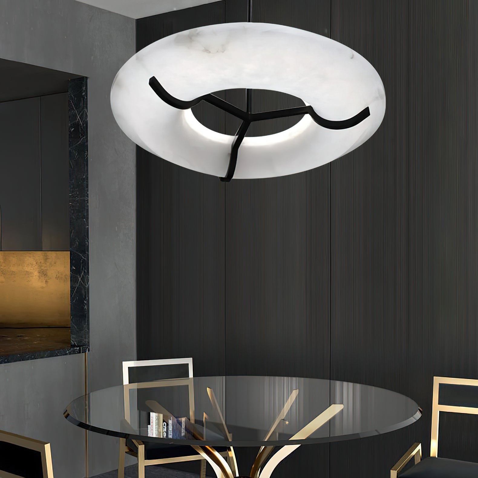 Freyza | Eldorora Brass Alabaster Brass Chandelier – Dining Room Living Room
