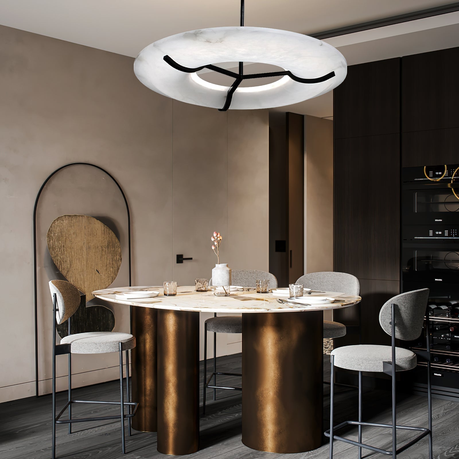 Freyza | Eldorora Brass Alabaster Brass Chandelier – Dining Room Living Room