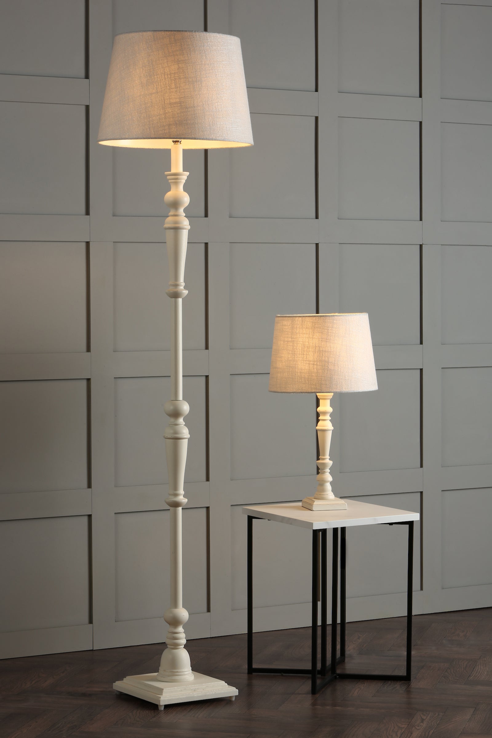 TateWood | Elegant Distressed Off White Wooden Floor Lamp Base 2