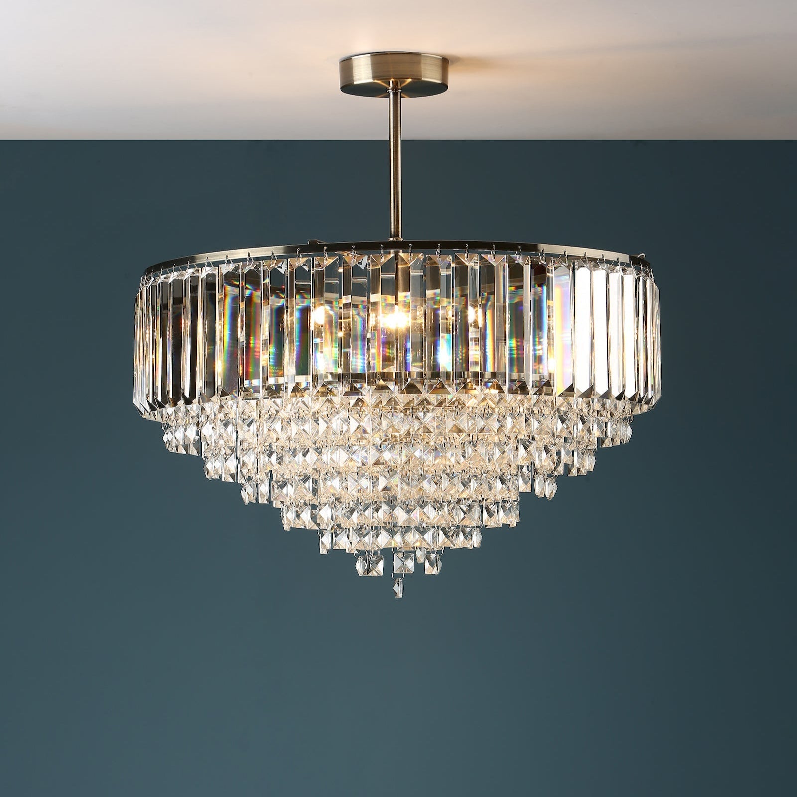 Freyza - Laura Ashley Vienna 5 Light Semi Flush Crystal and Antique Brass
