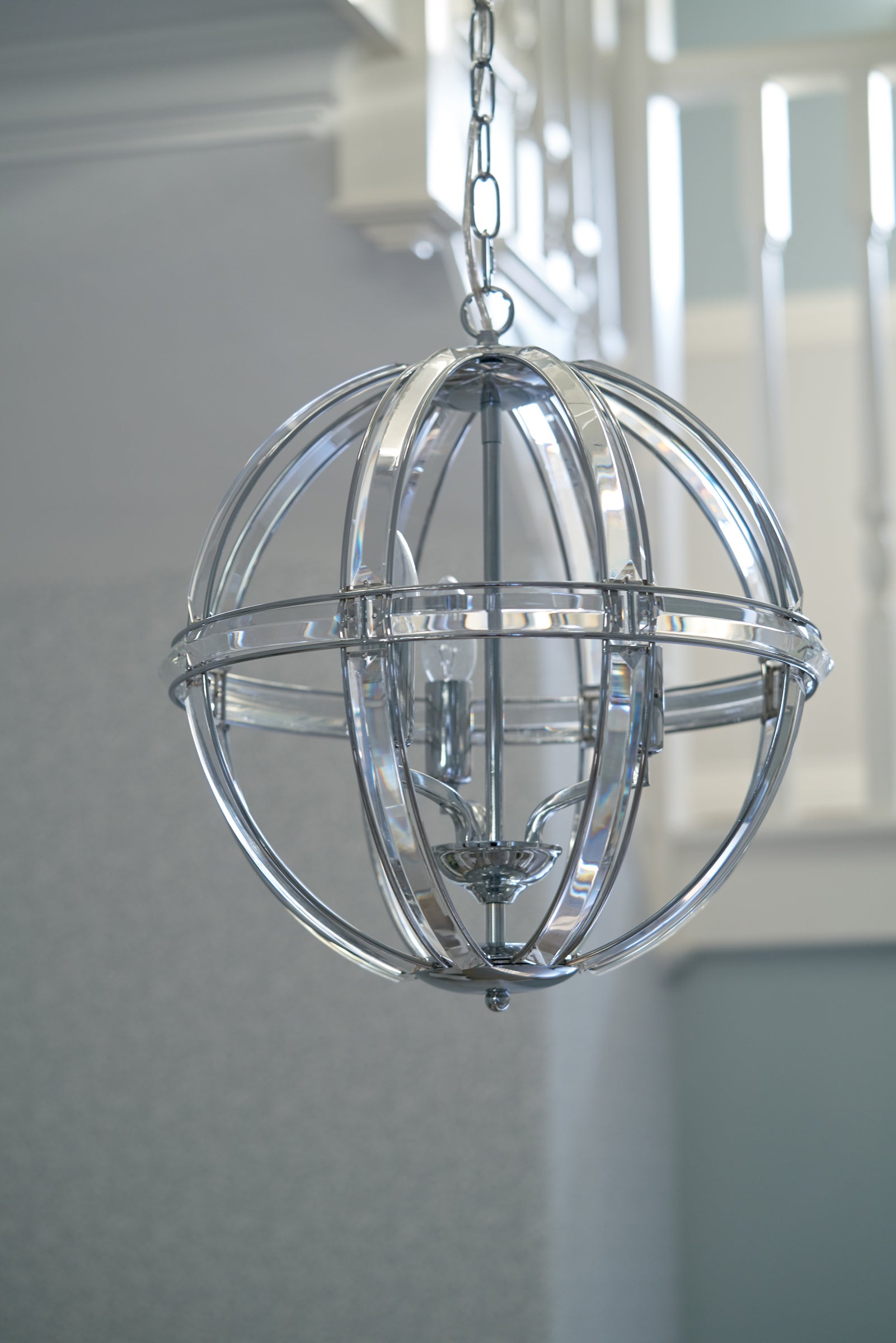 Freyza - Laura Ashley Aidan Glass & Polished Chrome 3 Light Globe Chandelier