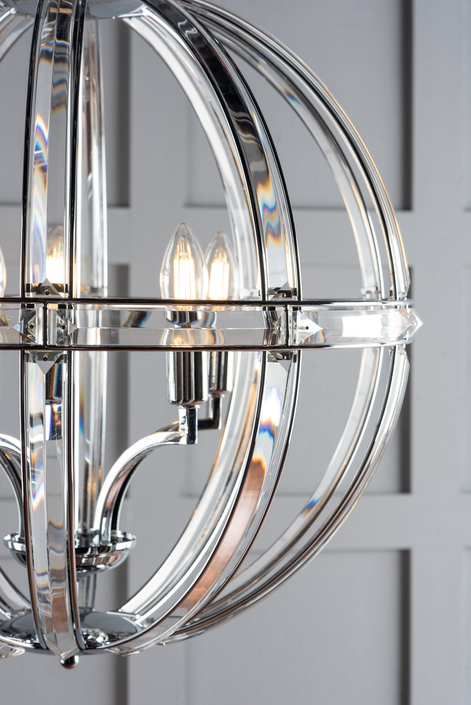 Freyza - Laura Ashley Aidan Glass & Polished Chrome 3 Light Globe Chandelier