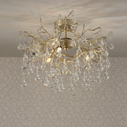 Freyza - Laura Ashley Willow 3 Light Semi Flush Satin Champagne with Crystal Raindrops