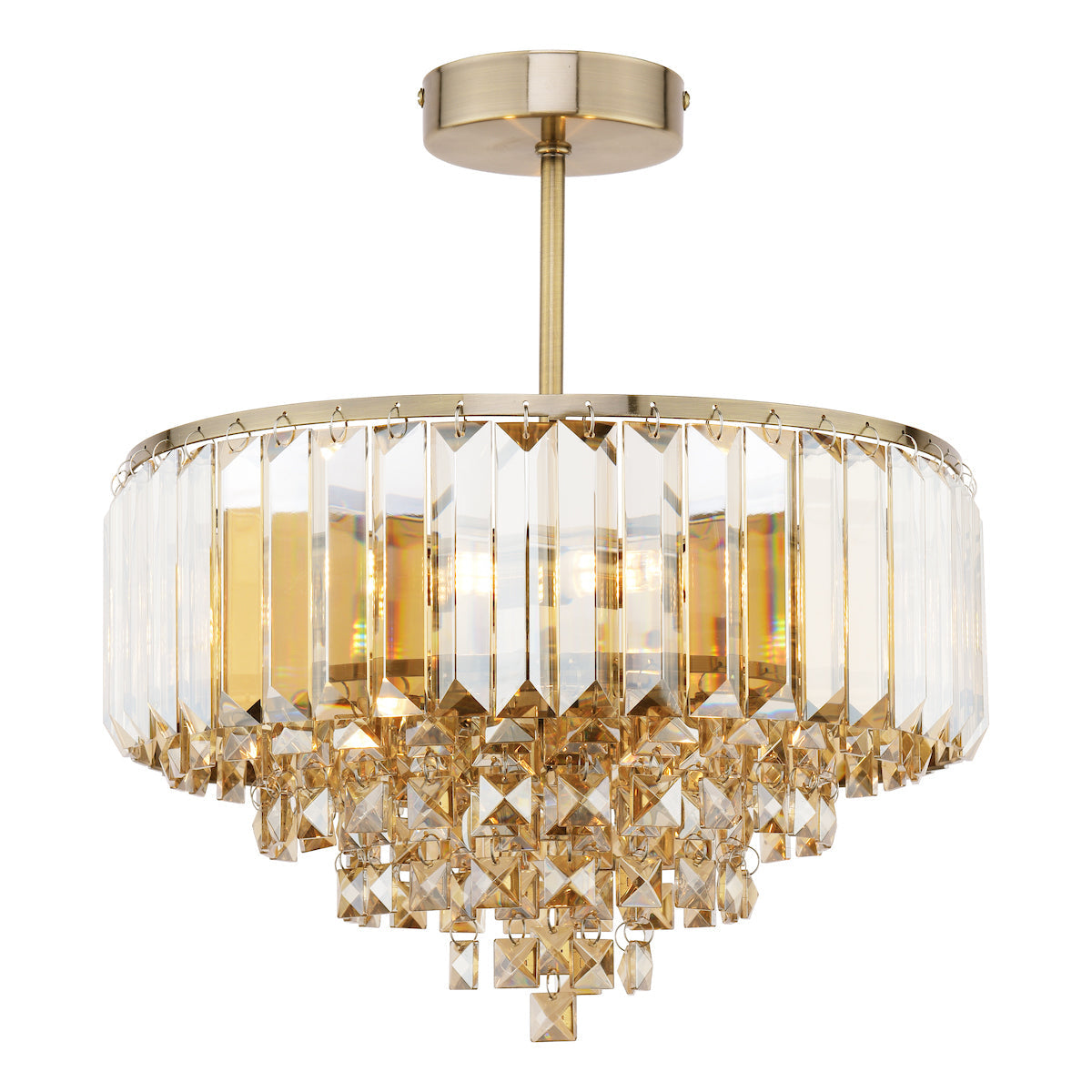 Freyza - Laura Ashley Vienna 3 Light Semi-Flush Ceiling Light Champagne Crystal and Antique Brass