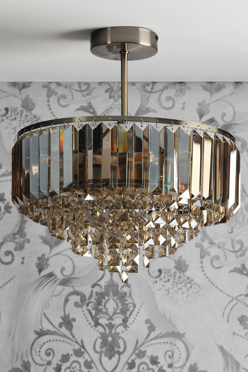 Freyza - Laura Ashley Vienna 3 Light Semi-Flush Ceiling Light Champagne Crystal and Antique Brass