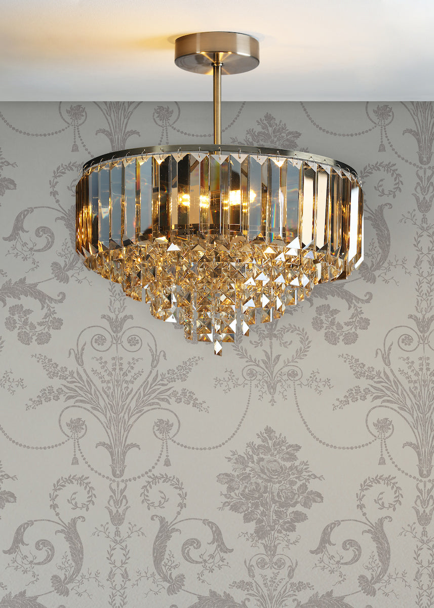 Freyza - Laura Ashley Vienna 3 Light Semi-Flush Ceiling Light Champagne Crystal and Antique Brass