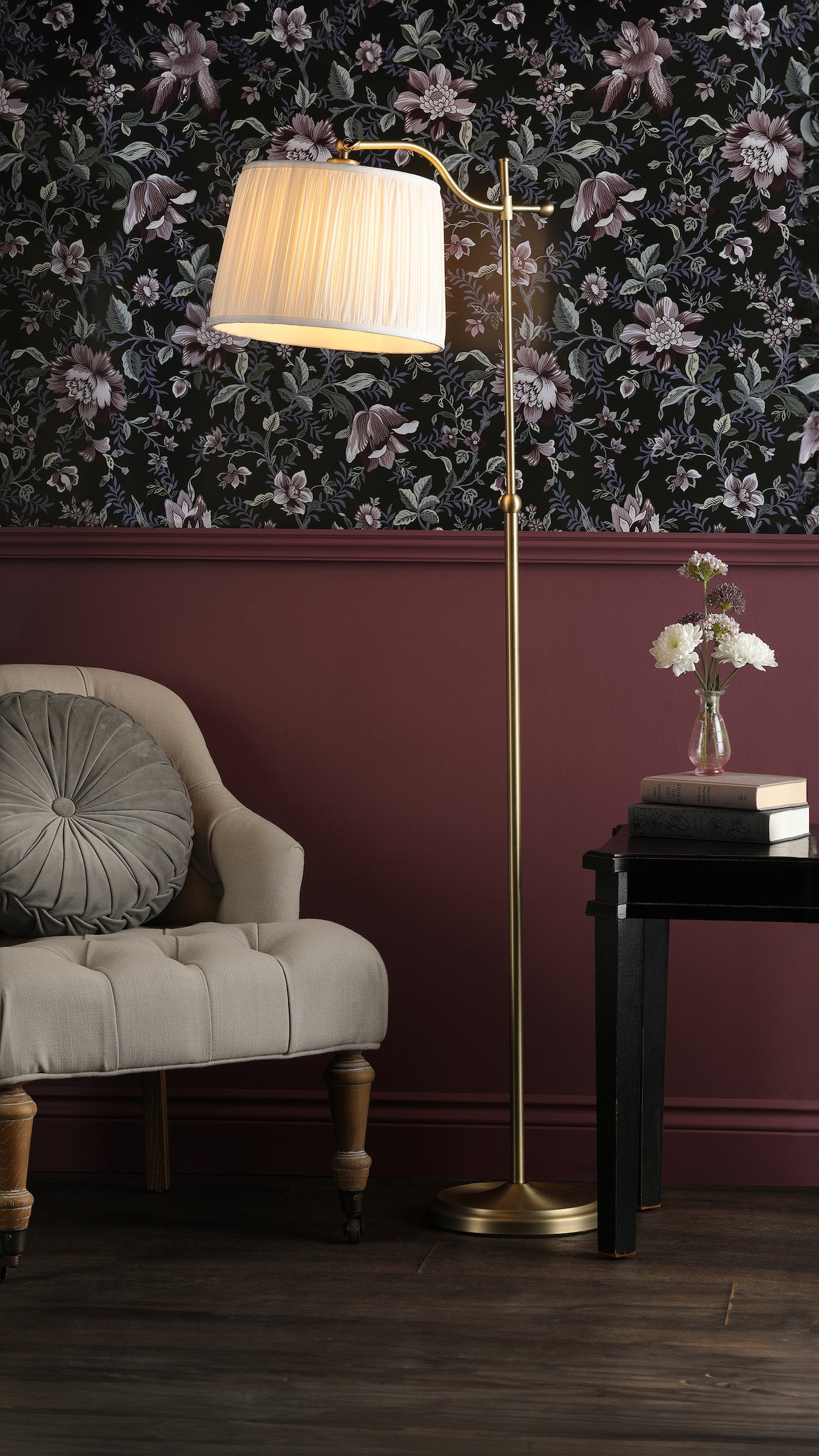 Hemsley | Elegant Antique Brass and Ivory Floor Lamp Design 2