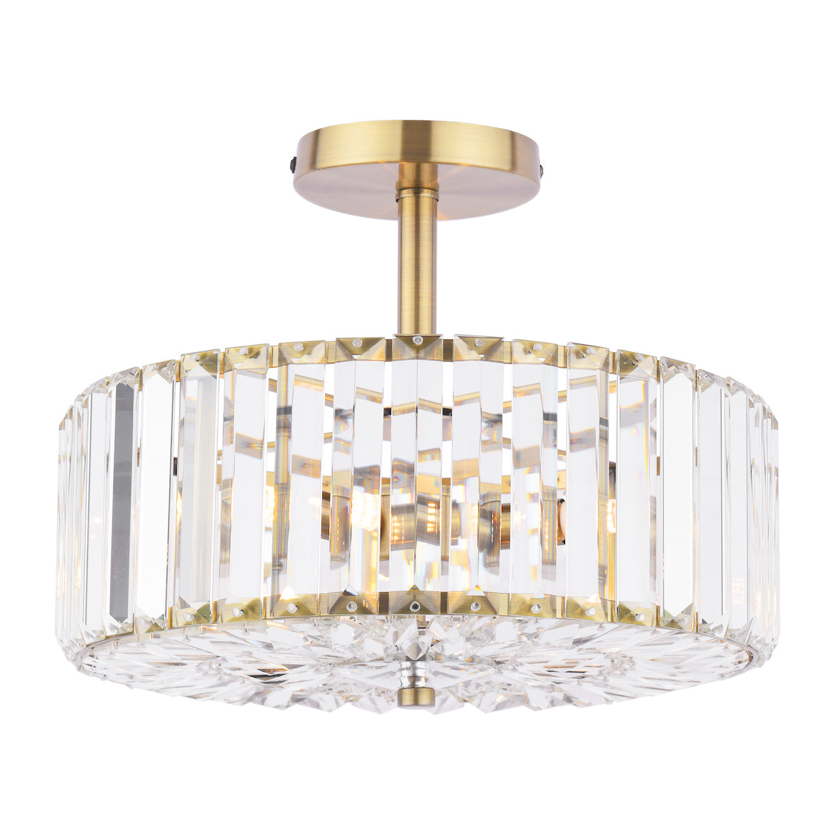 Freyza - Plafonnier semi-affleurant Laura Ashley Fernhurst à 3 lumières, en cristal et laiton antique