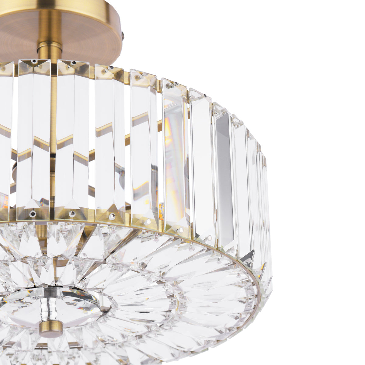 Freyza - Plafonnier semi-affleurant Laura Ashley Fernhurst à 3 lumières, en cristal et laiton antique