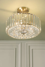 Freyza - Plafonnier semi-affleurant Laura Ashley Fernhurst à 3 lumières, en cristal et laiton antique