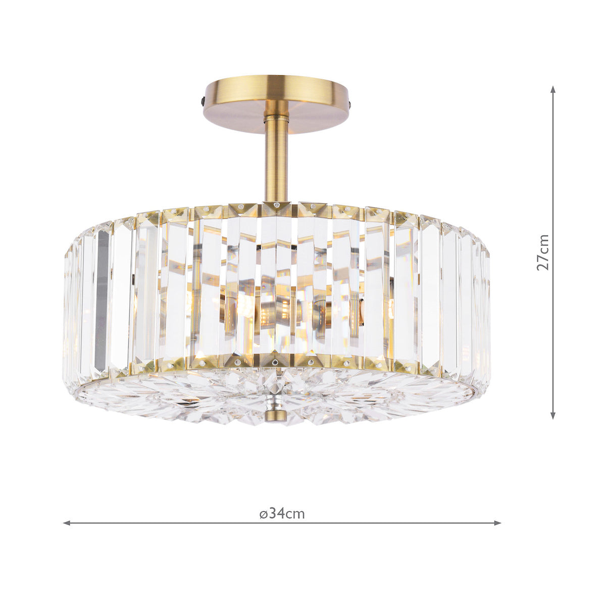 Freyza - Plafonnier semi-affleurant Laura Ashley Fernhurst à 3 lumières, en cristal et laiton antique