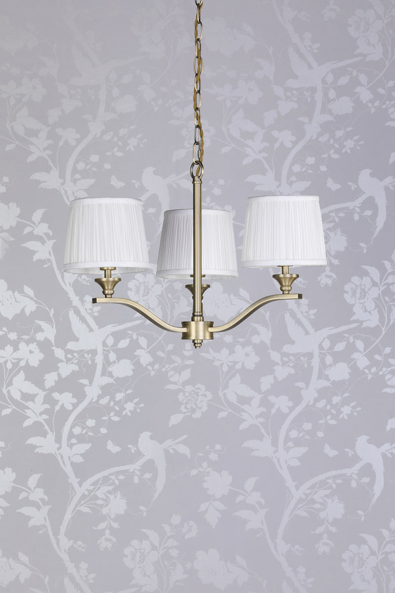 Hemsley | Elegant Antique Brass 3-Light Pendant with Silk Shades 3