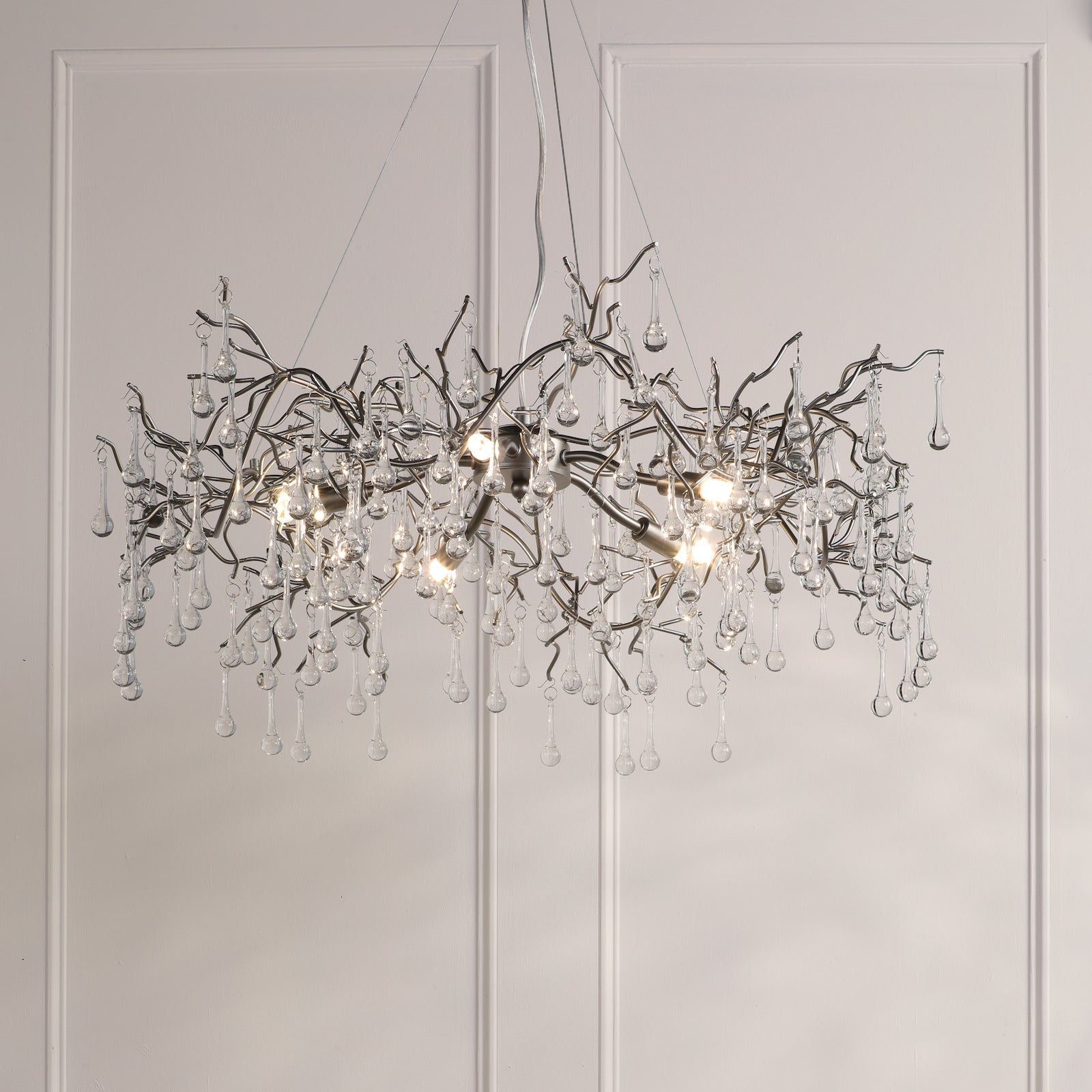 Freyza - Laura Ashley Willow 5 Light Pendant Satin Pewter and Crystal