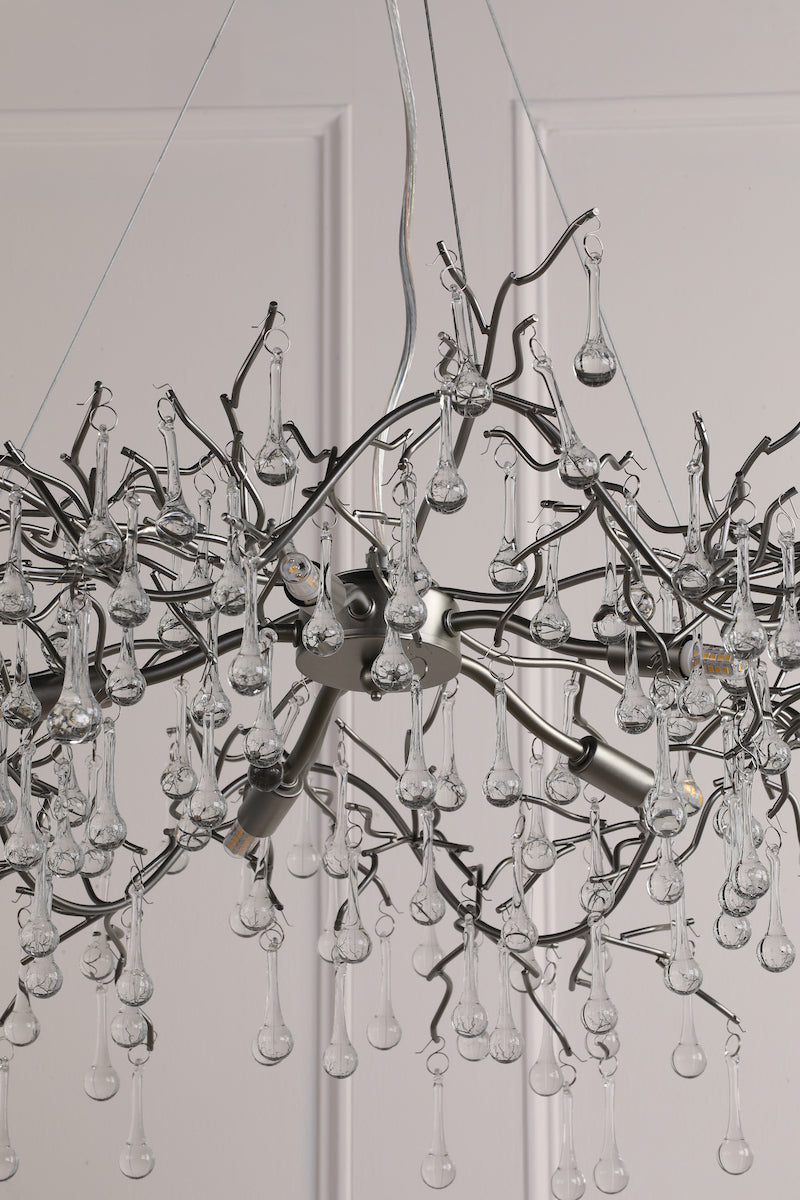 Freyza - Laura Ashley Willow 5 Light Pendant Satin Pewter and Crystal