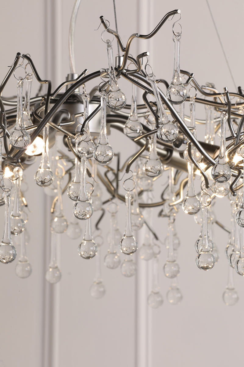 Freyza - Laura Ashley Willow 5 Light Pendant Satin Pewter and Crystal