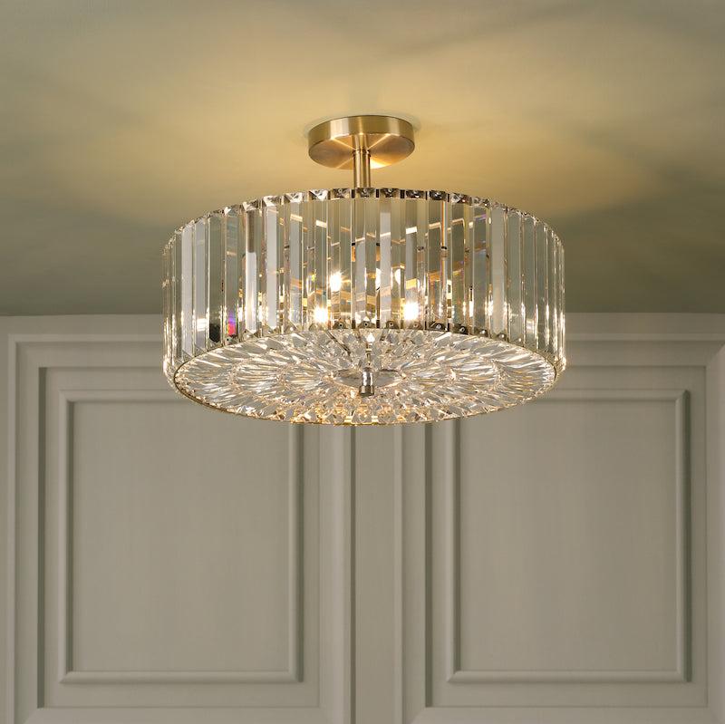 Freyza - Laura Ashley Fernhurst 4 Light Semi-Flush Crystal and Antique Brass