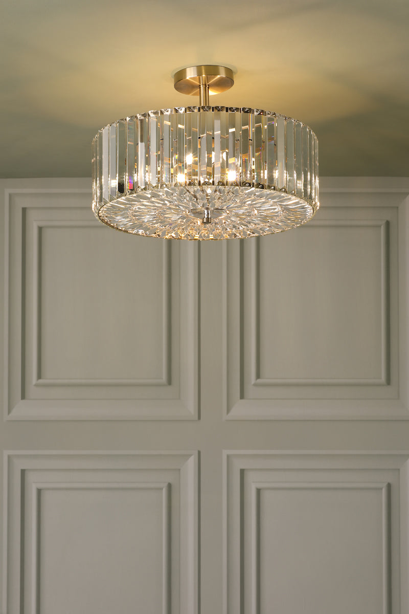 Freyza - Laura Ashley Fernhurst 4 Light Semi-Flush Crystal and Antique Brass