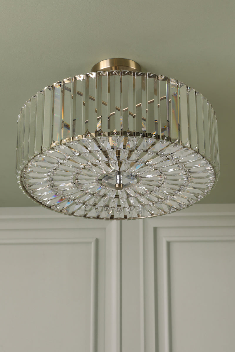 Freyza - Laura Ashley Fernhurst 4 Light Semi-Flush Crystal and Antique Brass