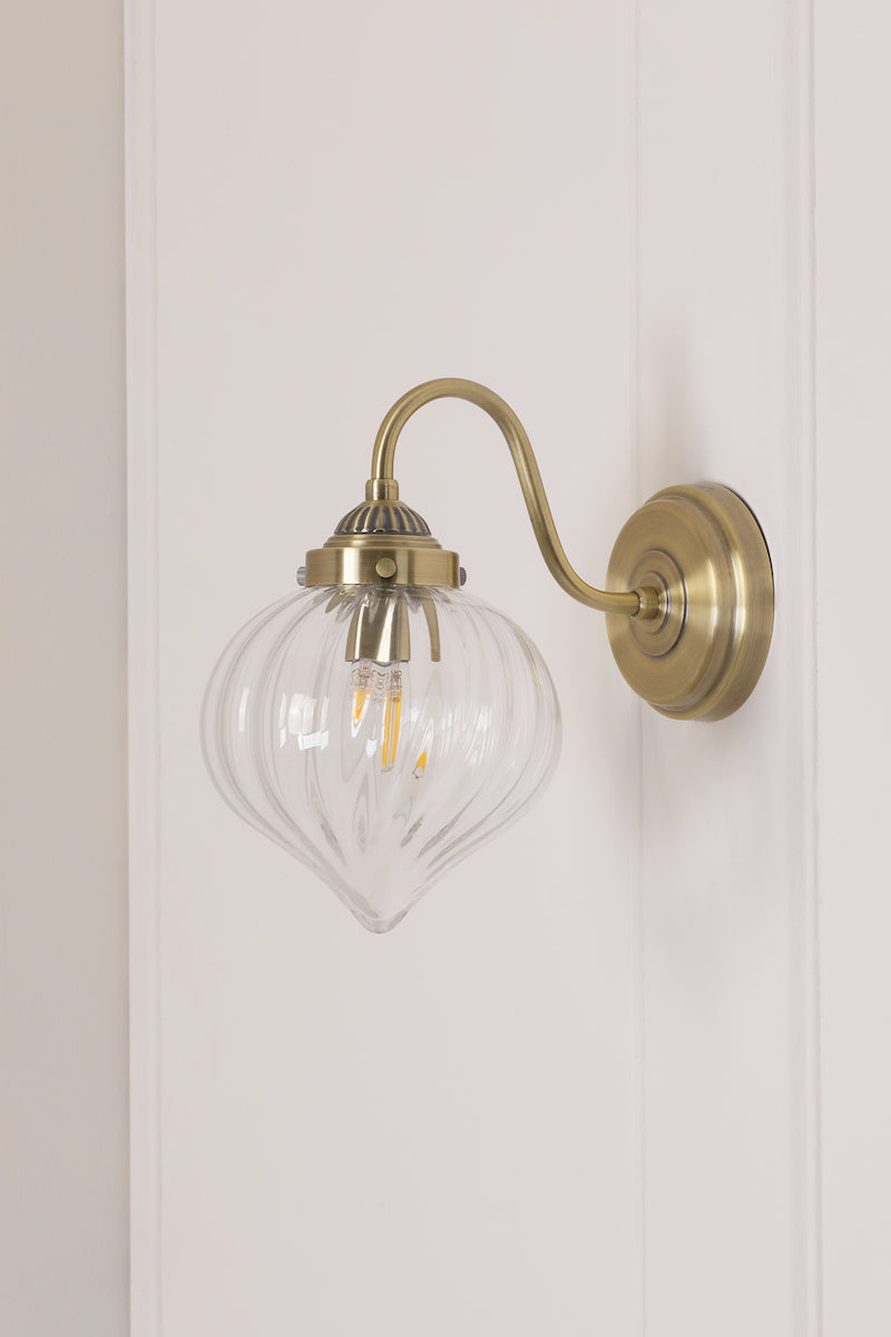 Freyza - Laura Ashley Whitham Wall Light Antique Brass and Ribbed Glass