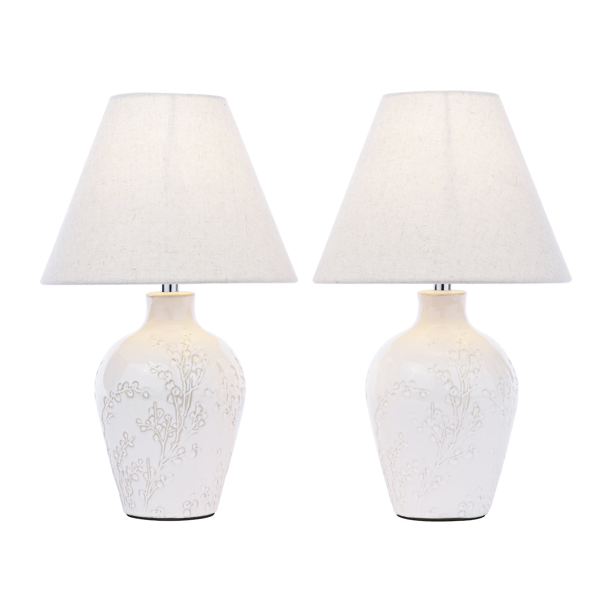 BotanicaGlow | Elegant Cream Ceramic Twin Pack Table Lamps 2