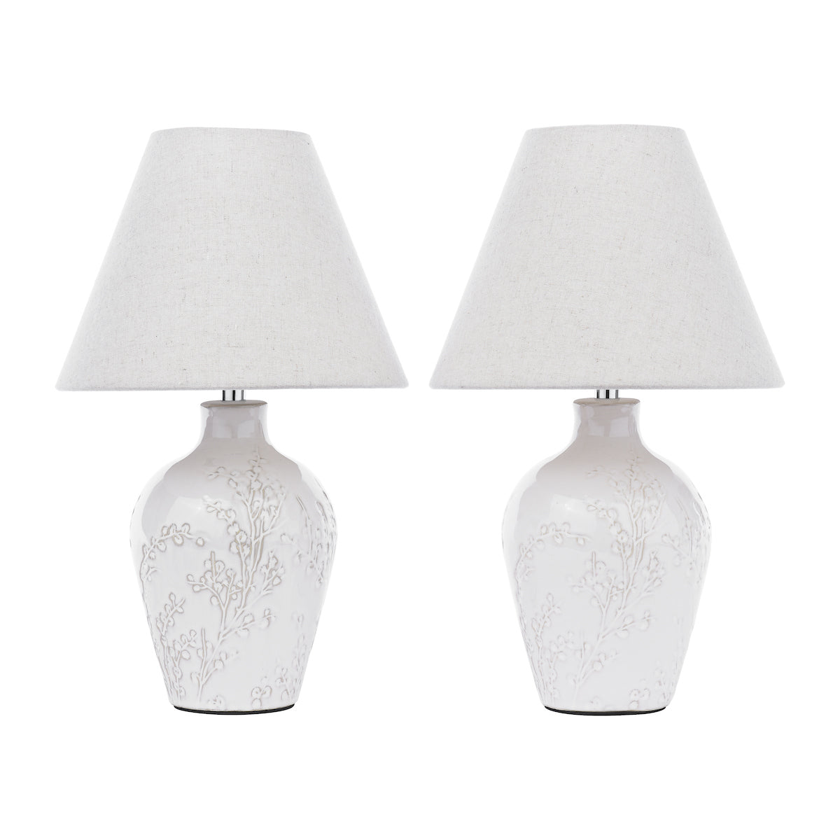 BotanicaGlow | Elegant Cream Ceramic Twin Pack Table Lamps 6