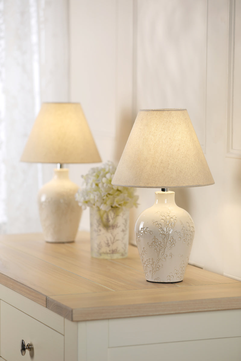 BotanicaGlow | Elegant Cream Ceramic Twin Pack Table Lamps 1