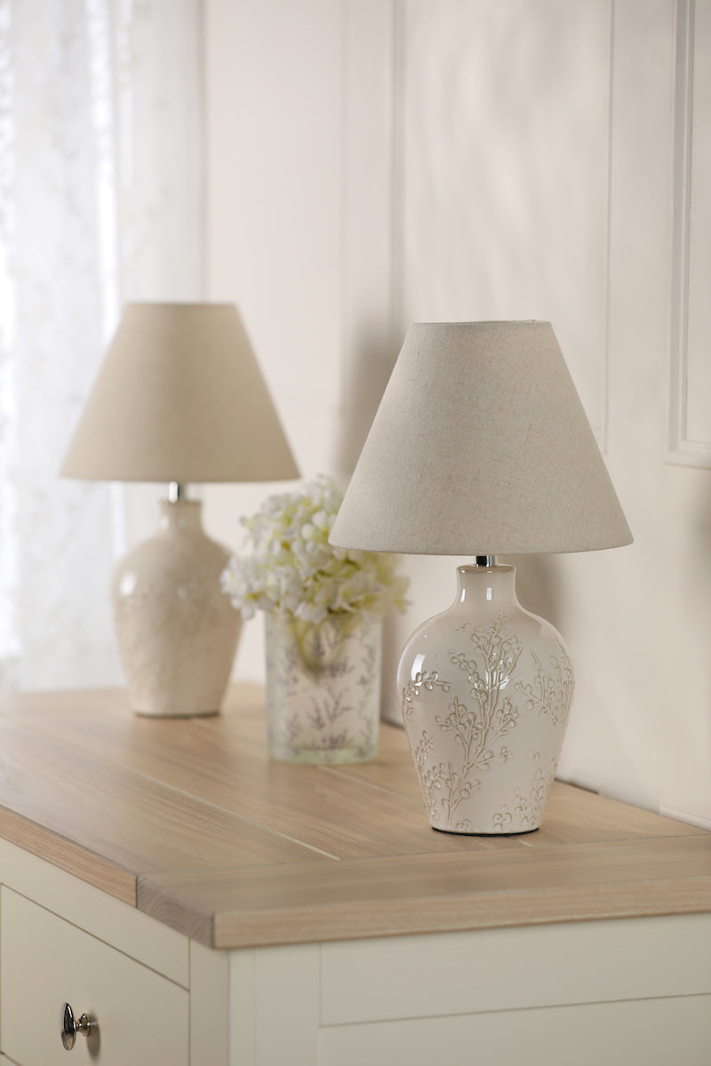 BotanicaGlow | Elegant Cream Ceramic Twin Pack Table Lamps 3