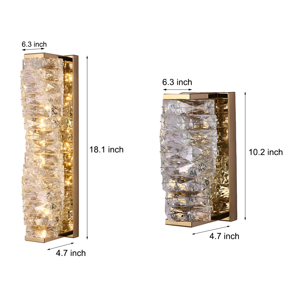 Freyza - Modern Crystal Pillar LED Wall Sconce – Luxury 3-Color Dimmable Wall Light (Gold/Silver)