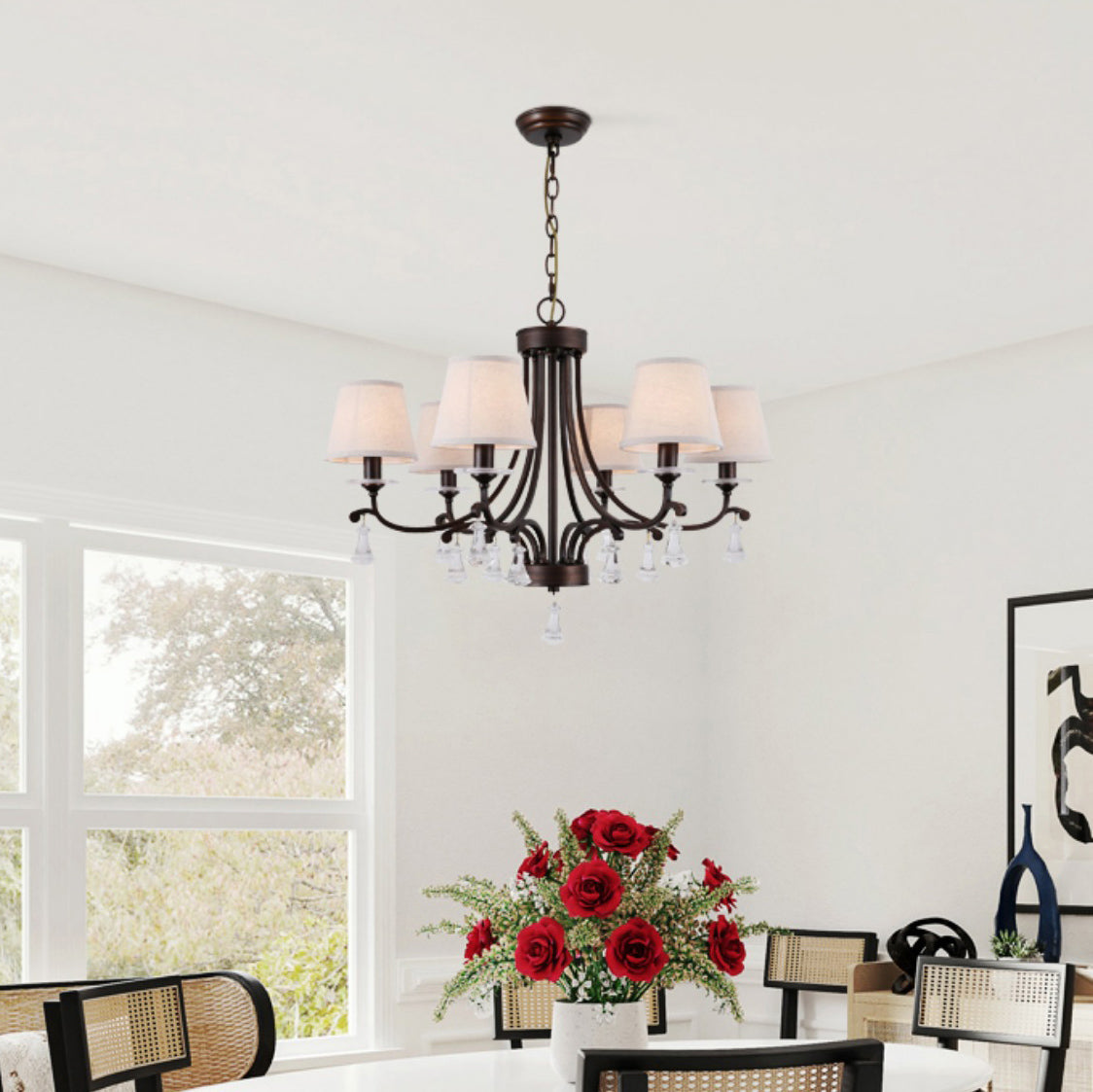 Freyza | Lyvenisra Vintage Industrial Brass Fabric Chandelier – Industrial Dining Room Living Room