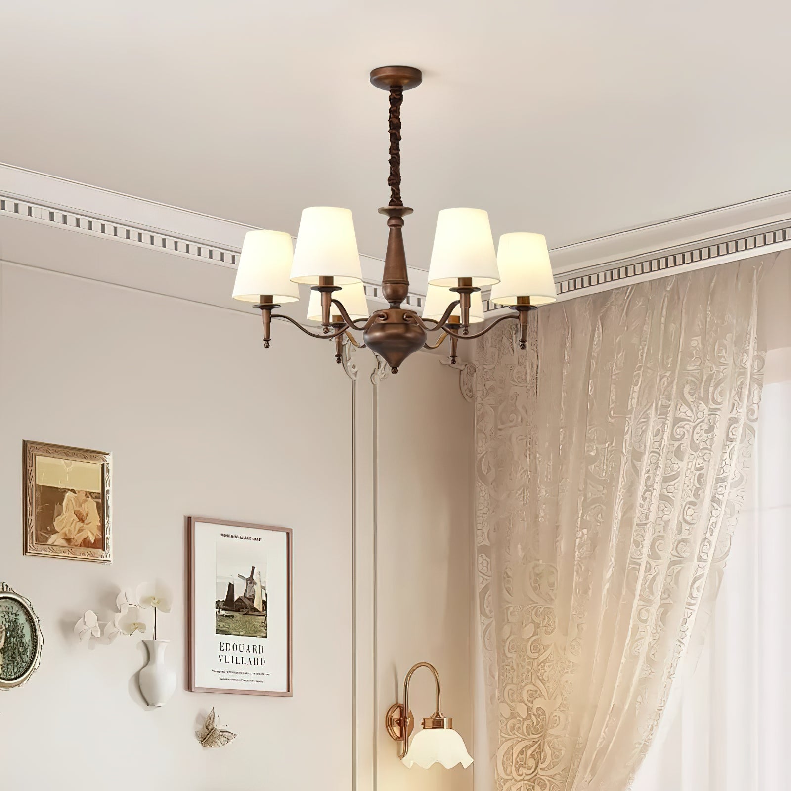 Freyza | Zosolia Vintage Brass Brass Fabric Chandelier – Vintage Dining Room Living Room